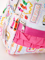 Back to School Print Girls Backpack Ruffle Bag