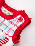 4th of July Plaid Bow Girls Set Smocked Puff Sleeve Top Bloomer