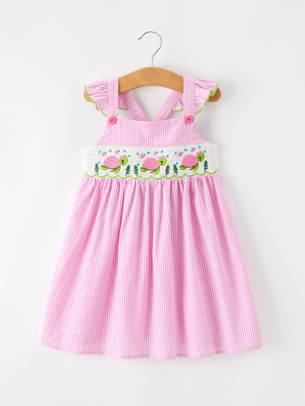 Turtle Girls Dress Pink Stripe Ruffle Strap