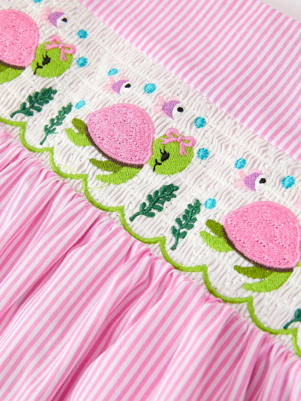 Turtle Girls Dress Pink Stripe Ruffle Strap