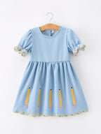 Back to School Pencil Applique Girl Dress Scallop Hem