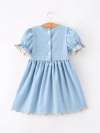 Back to School Pencil Applique Girl Dress Scallop Hem
