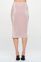 Made in USA Solid Plisse Midi Skirt with Slit