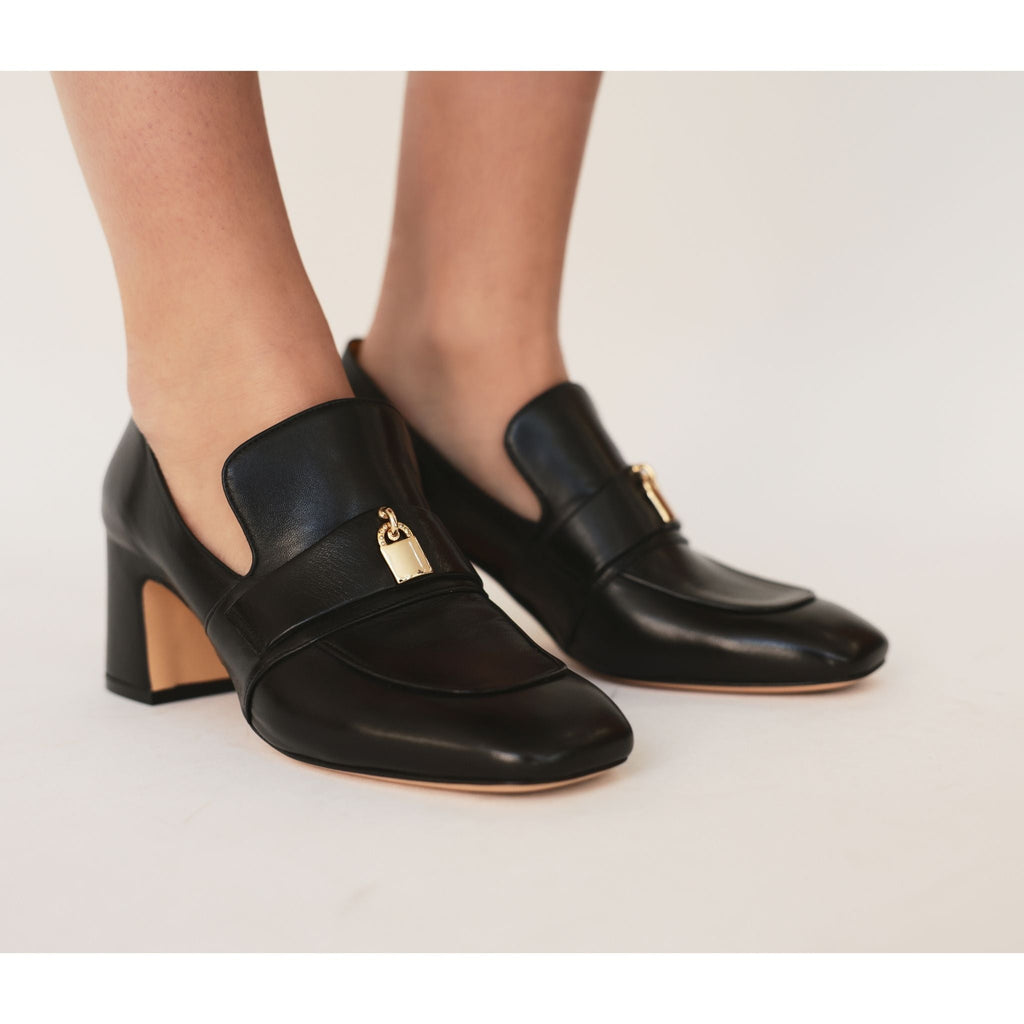 Green Leather Lock Heel Loafer