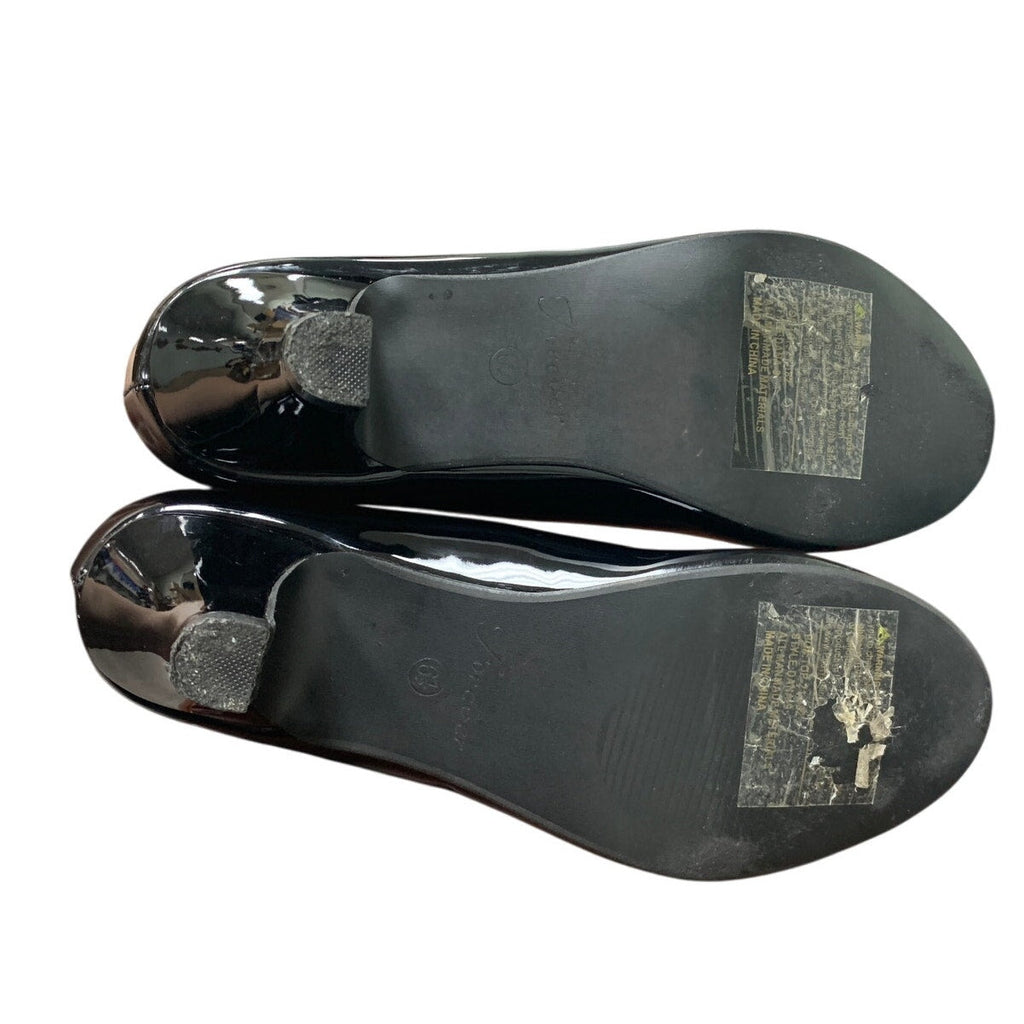 Forever Womens Size 6.5 Shiny Black Round Closed Toe 2" Heel Slide On Shoes