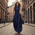 Women's Sleeveless Striped Wide-Leg Jumpsuit with Pockets