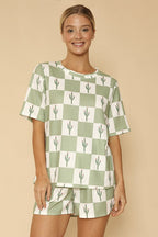Novelty printed waffle pajama/ lounge shorts set