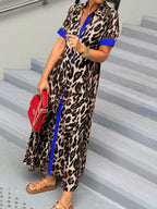 Leopard Print Button-Down Dress with Contrast Trim