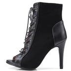 Roimaash Womens Size 9.5 Black Faux Suede Lace Up Peep Toe 4" Heel Boot Shoes