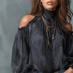 Women's Retro Cashew Print Off-Shoulder Blouse with Lantern Sleeves
