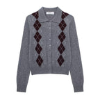 Womens Fashion Lapel Long-Sleeve Single-Breasted Knit Cardigan