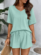 V-Neck Half Sleeve Top and Shorts Set