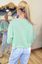 Beau Blue 3/4 Sleeve Boxy Knit Button Down Sweater Cardigan