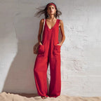 Women's Sleeveless V-Neck Pocketed Wide-Leg Jumpsuit – 5 Colors S–3XL