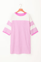 Phalaenopsis Striped Patchwork Three Quarters Sleeve Loose Mini Dress