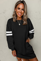 Black Preppy Striped Sleeve Loose Mini Dress