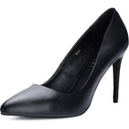 IDIFU Womens Size 8.5 Black 4" Stiletto Heel PU Leather Closed Pointed Toe Shoes