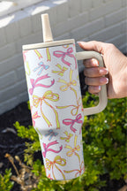 White Bow Print Stainless Steel Tumbler Cup