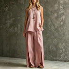 Women's Loose Sleeveless Tank Top & Slit Wide-Leg Pants Two-Piece Set