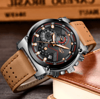 Men's Waterproof Modern Watch With Leather Belts, Stainless Steel Case Excellent Look Perfect Gift