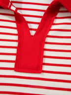 Stripe Collared V Neck Drop Shoulder Pullover and Skort 2pcs Outfit