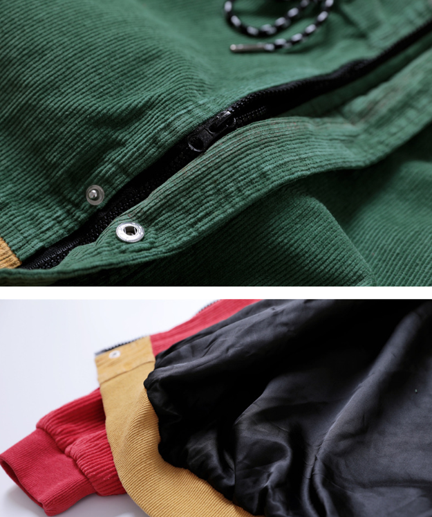 Corduroy Hip-Hop Patchwork Hooded Jacket for Couples