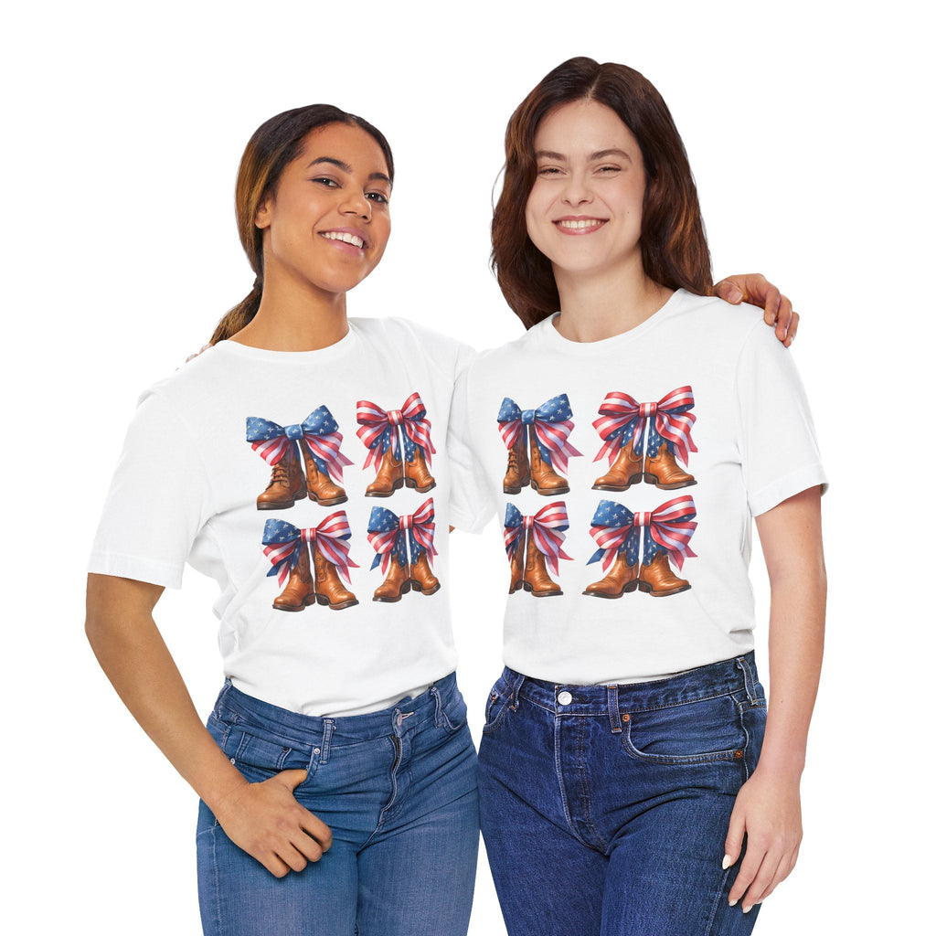T-Shirt American Cowboy Boot with American Flags Patriotic Tee