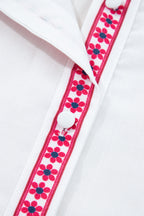 White Floral Embroidered Puff Long Sleeve Casual Shirt