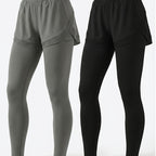 2pcs Faux 2pcs Athletic Pants Color-block Design with Built-in Pockets