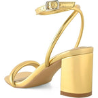 Shoe N Tale Womens Size 6 Gold 2.5" Heels Open Square Toe Ankle Strap Heels