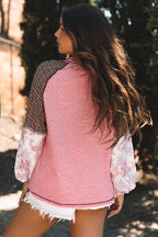 Women Raglan Sleeve Ribbed Knit Patchwork