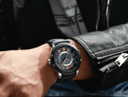 Men's Waterproof  Sport Watch With Leather  Belts  And Large Numbers Details Unique Design Perfect Gift
