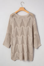 Navy Blue Hollow Out Knit 3/4 Sleeve Loose Sweater