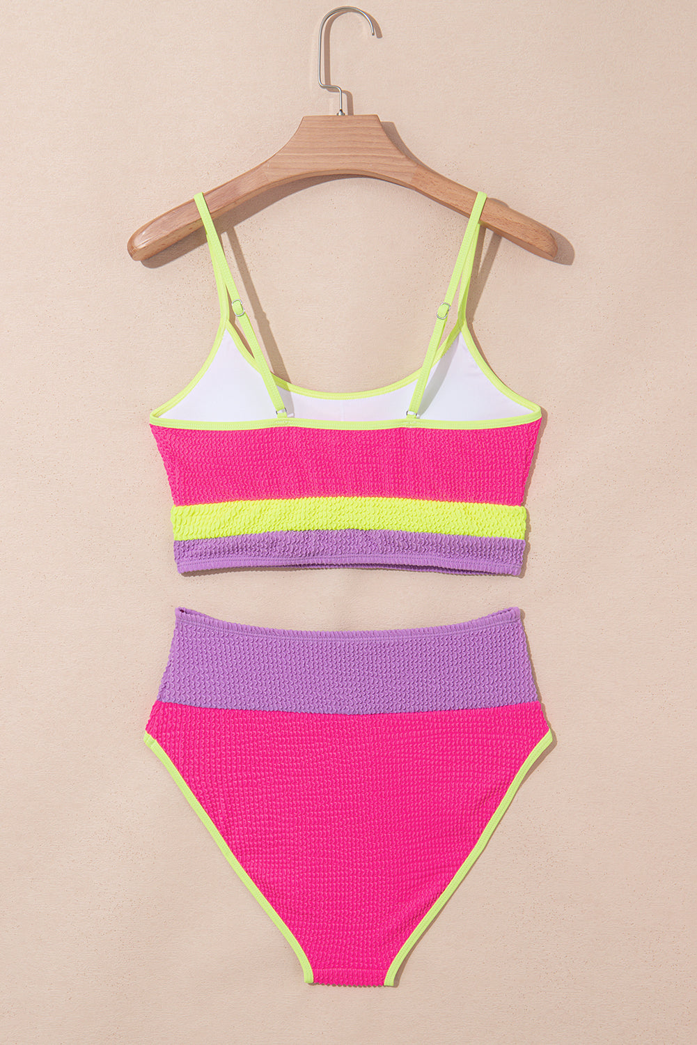 Rose Red Color Block High Waisted Sexy Bikini Set