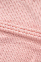 Gossamer Pink Ribbed Button V Neck Tank Top and Shorts Set