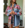 Geometric Collared Neck Long Sleeve Shacket Womenswear Basic