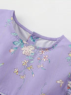 Children's Floral Print Ruffle Sleeve A-Line Dress