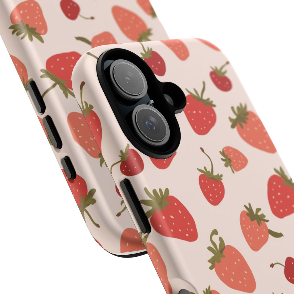 Strawberry Pattern Tough Phone Case Cute Pink Protective iPhone Cover