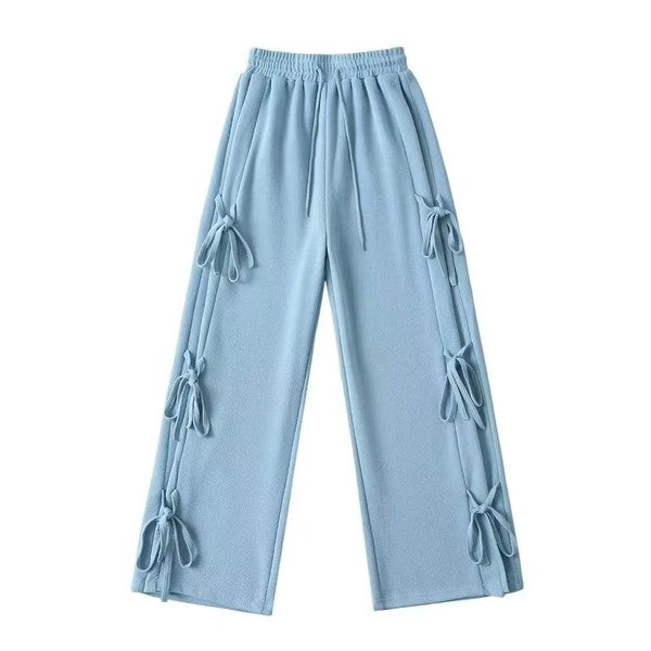 Side tie ribbon bows sweat pants