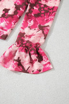 Rose Floral Mesh Flounce Sleeve Mock Neck Blouse