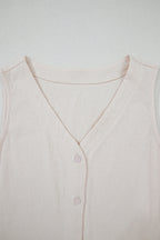 Apricot Buttoned V Neck Tank Top and Wide Leg Pants Casual Outfit