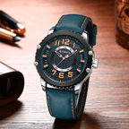 Men's Waterproof  Sport Watch With Leather  Belts  And Large Numbers Details Unique Design Perfect Gift