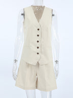 Button Up Vest and Shorts Set