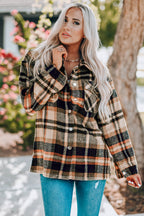 Green Geometric Plaid Print Pocketed Shacket