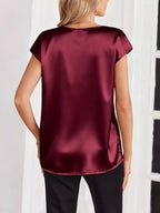 Satin V-Neck Short Sleeve Blouse