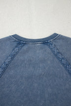 Red Dahlia Lace Patchwork Detail Notched Neck Mineral Wash Baggy Sweatshirt
