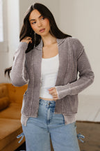 Chestnut Mineral Wash Exposed Seam Patchwork Knit Open Sweater Cardigan