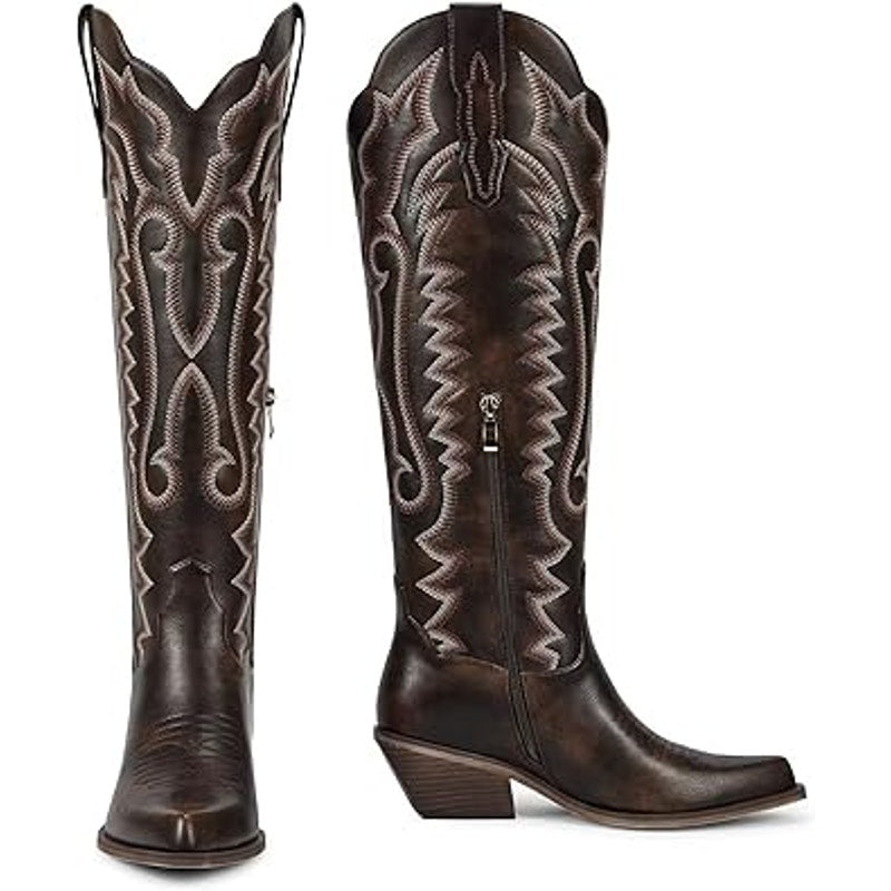 Wet Kiss Womens Size 8.5 Brown Faux Leather 2" Heel Knee High Cowboy Boots