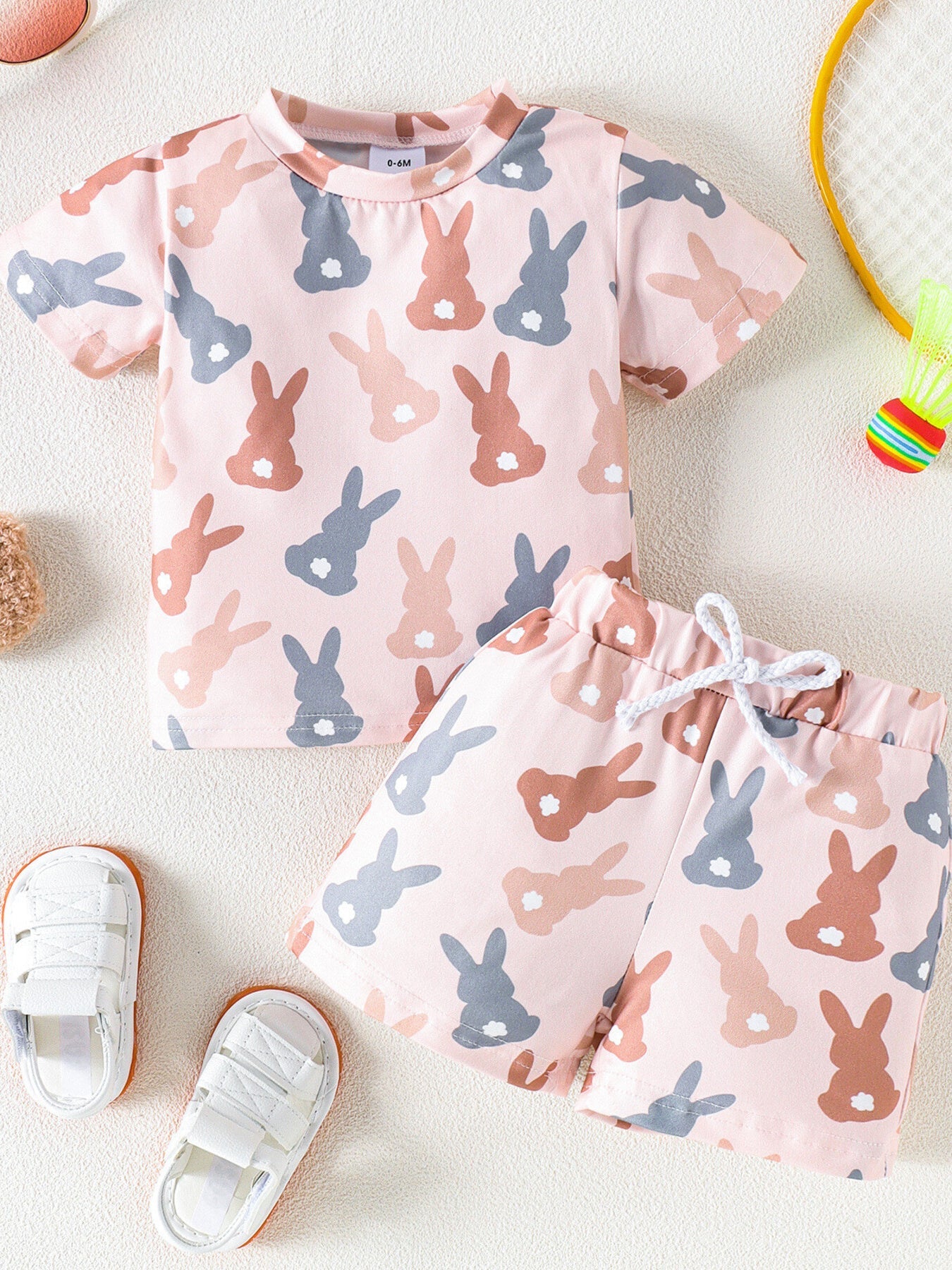 Children's Bunny Print Short Sleeve Top and Shorts Set