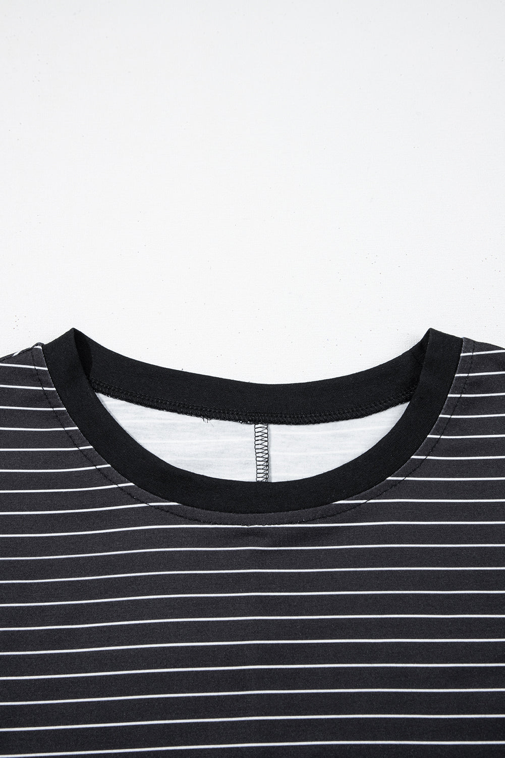 Black Stripe Ruffled Short Sleeve Crew Neck T Shirt Shift Mini Dress